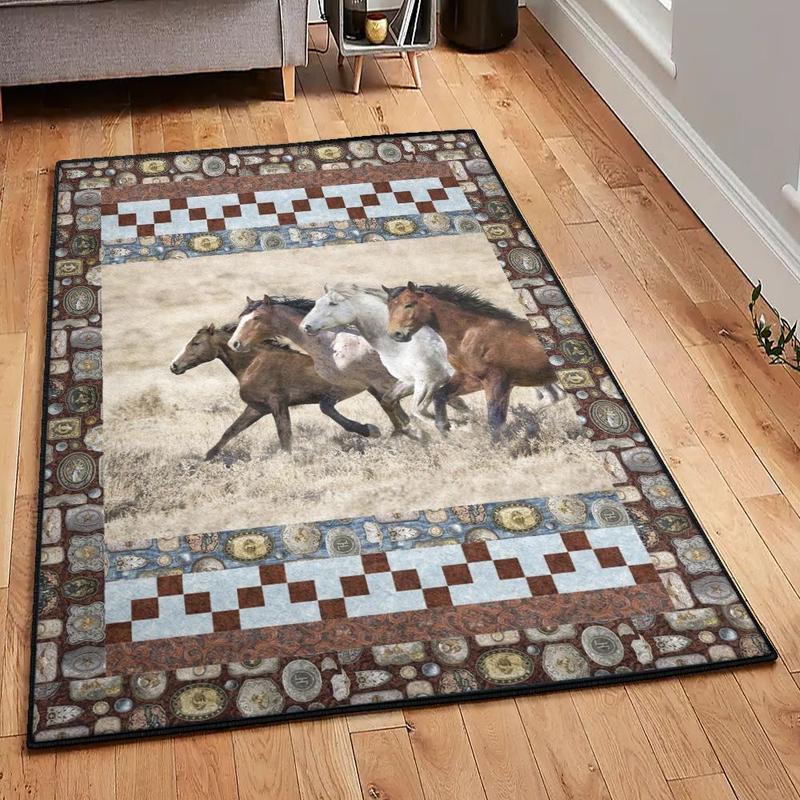 Horsing Art Deco Rug Vintage Horses Rug Home Decor