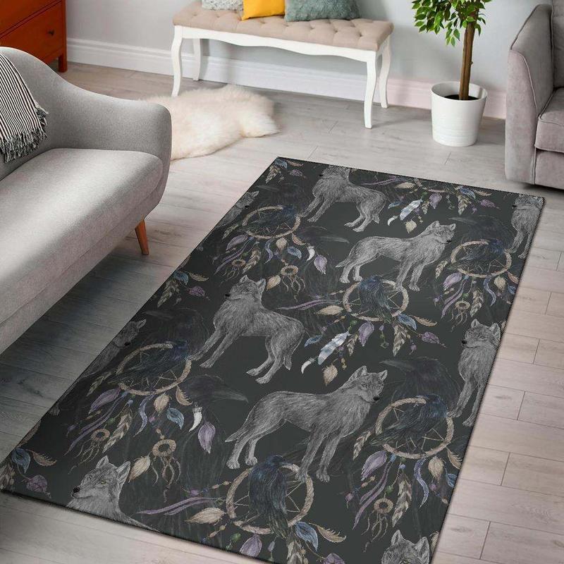 Raven Wolf And Dreamcatcher Rug Living Room Rug Home Decor